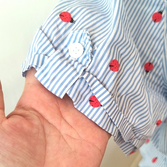 Karen And Scott Women's Blue Striped Shirt With Red Ladybugs. Size XL. - Picture 3 of 6